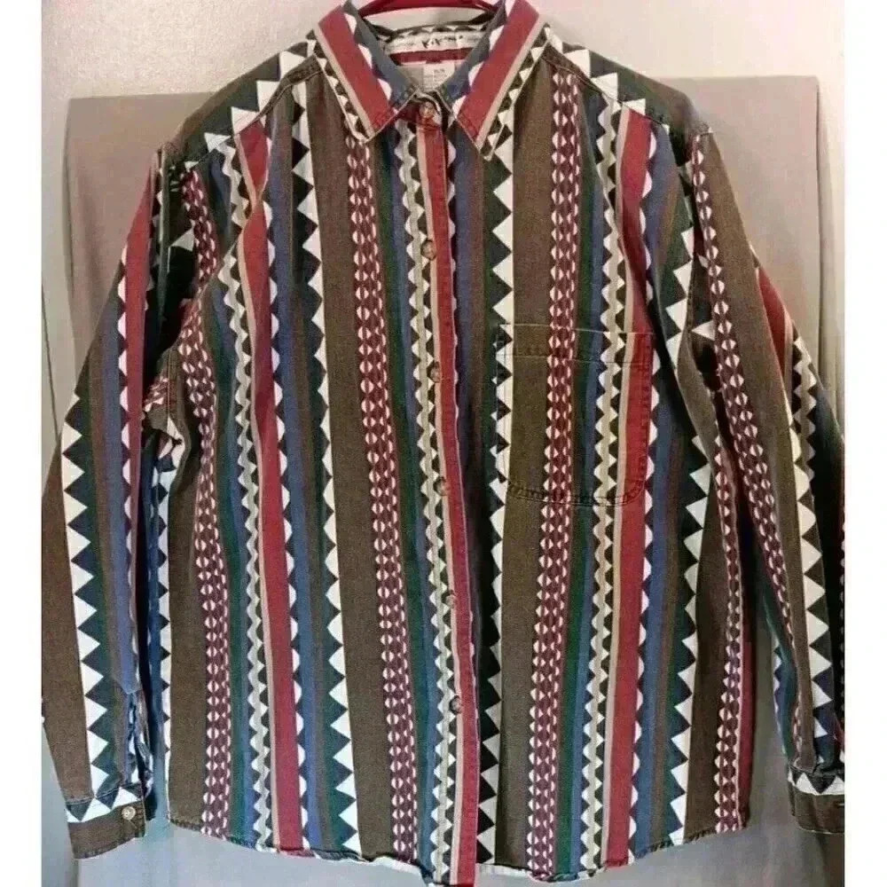 Kikomo (M) Womens Button Down Shirt  Western‎ /Geometric Boho Country